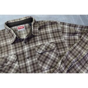 Wrangler Flannel Shirt Size 2XL Brown Plaid Warm Cozy Campfire Camping Hiking‎